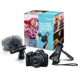 EOS R50 Content Creator Kit con Lente RF-S 18-45mm, Micrófono DM-E100 y Tripie Grip HG-100TBR