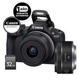 Canon EOS R50 Kit con RF-S 18-45mm, RF 50mm f/1.8 STM, Tarjeta SD 32G, Curso Online Vlogger y Garantía Ext